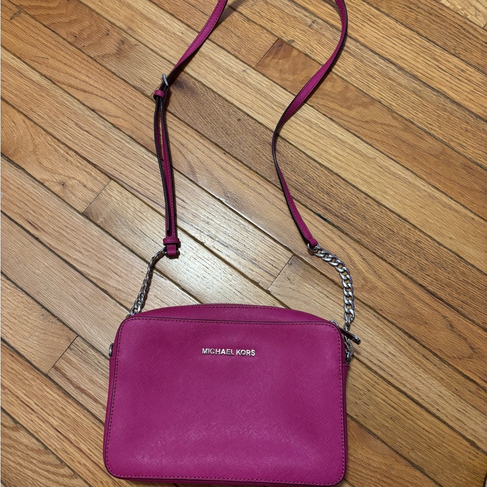 Michael Kors Pink Leather Crossbody Bag with Adjustable Strap